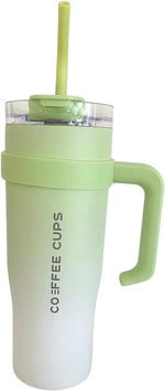 Load image into Gallery viewer, Coffee-Cup-GREEN-Tumbler+Handle and Straw