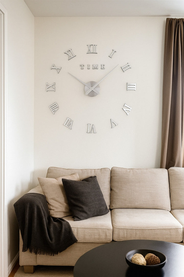 ZH019-SILVER-DIY CLOCK-3D-WALL-CLOCK