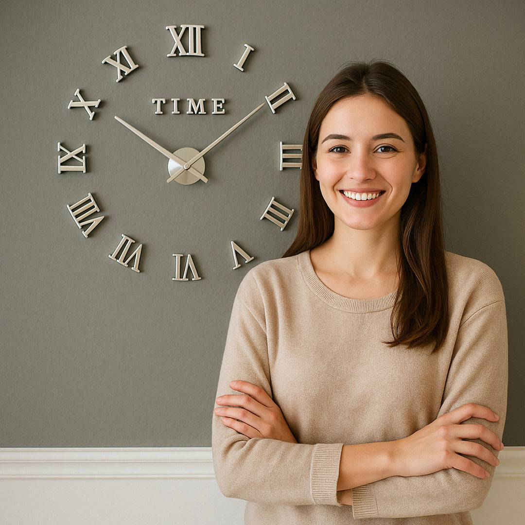 ZH019-SILVER-DIY CLOCK-3D-WALL-CLOCK