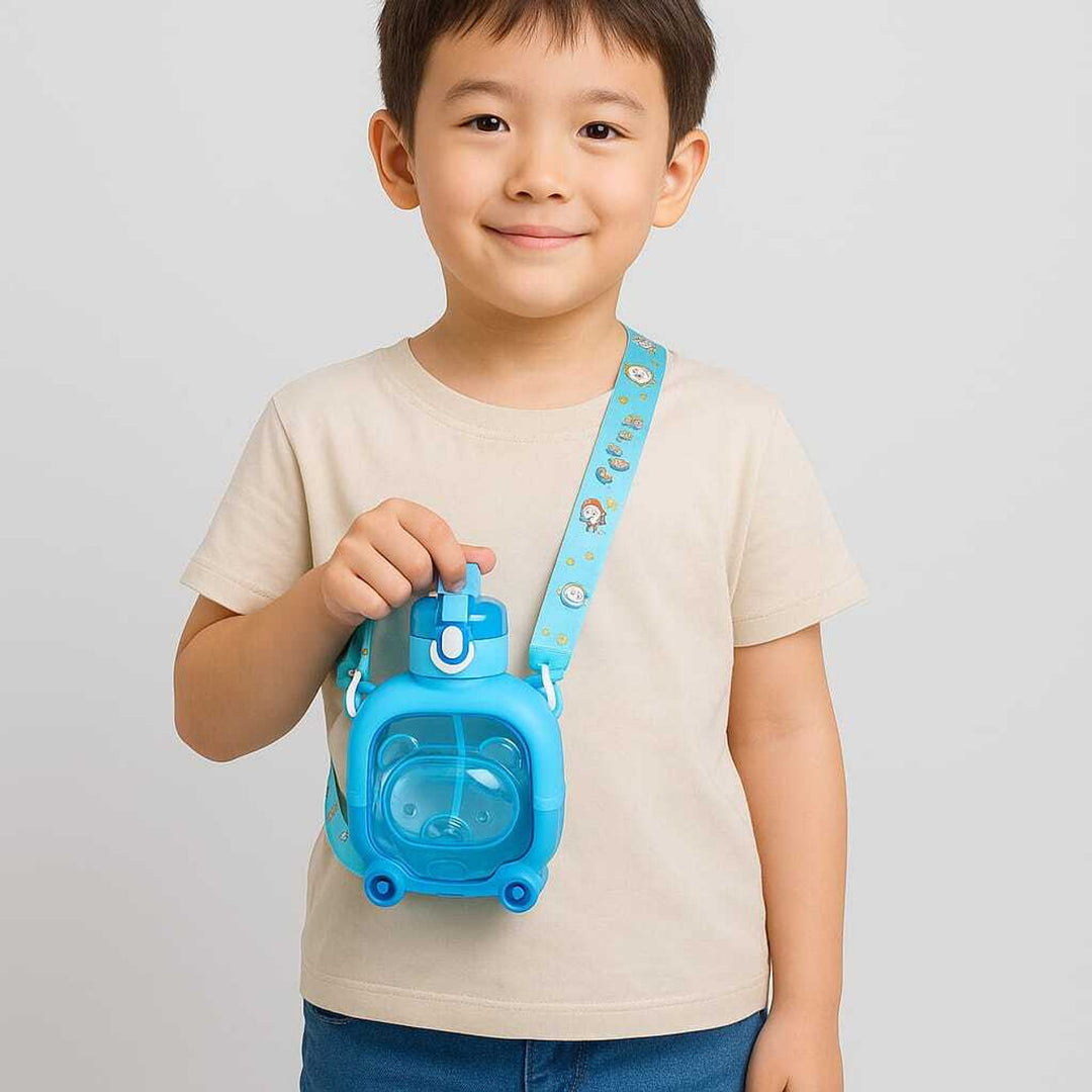 Bear Face - Front side- Water Bottle - Blue