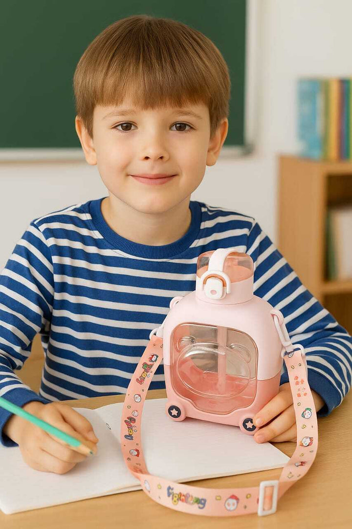 Bear Face - Front side- Water Bottle - Pink