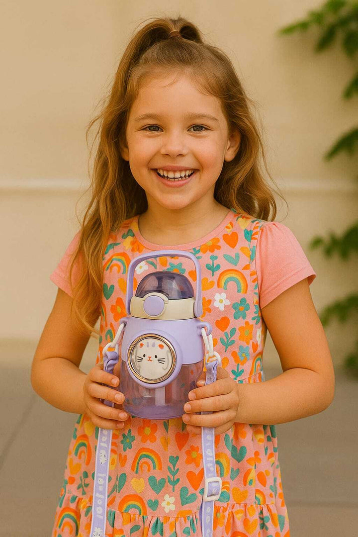 Kids-Water-bottle-Purple-Cat-LOGO