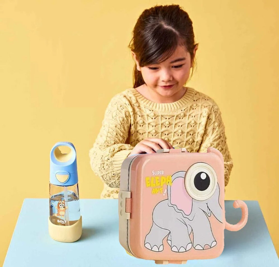 Lunch Box-1120ml+70ml-Pink-Steel-Elephant