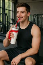 Load image into Gallery viewer, Coffee-Cup-WHITE-Tumbler+Handle and Straw
